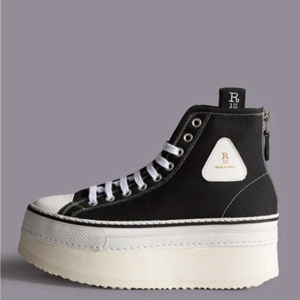 R13 Black and White High-Top Platform Sneakers